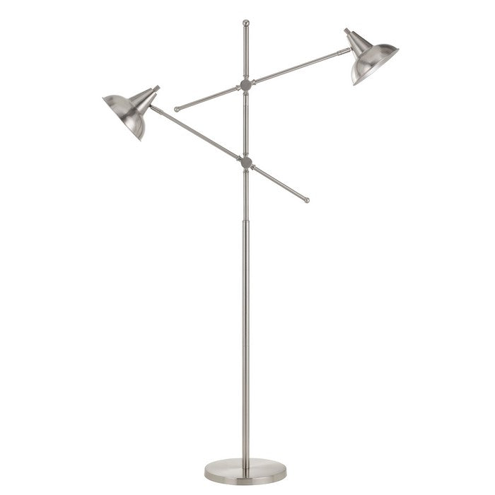 Tubular Metal Body Floor Lamp with 2 Adjustable Arms, Silver