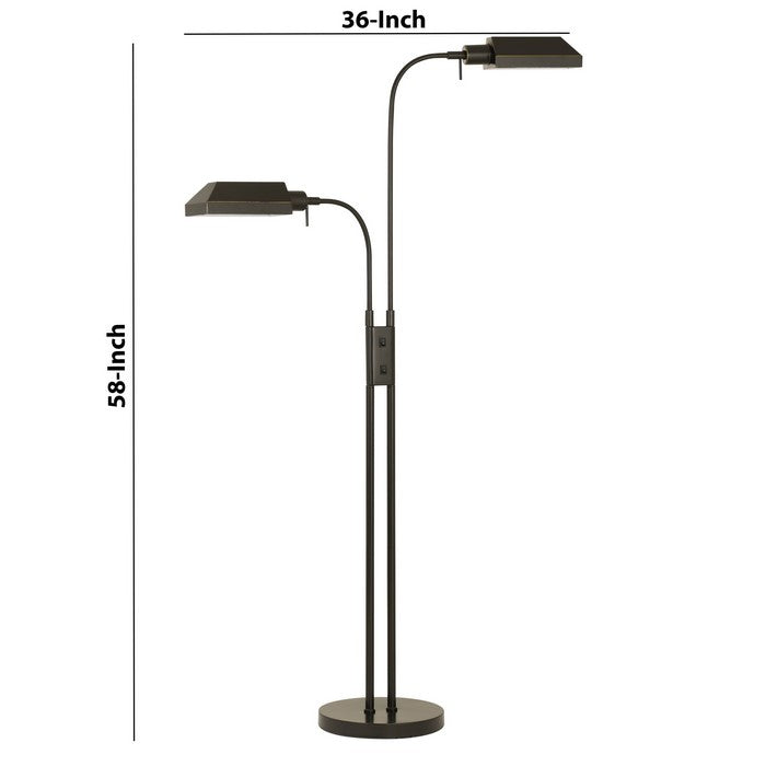 60W x 2 Metal Floor Lamp with Round Base and On Off Rocker Switch, Bronze
