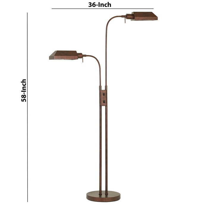 60W x 2 Metal Floor Lamp with Round Base and On Off Rocker Switch, Brown