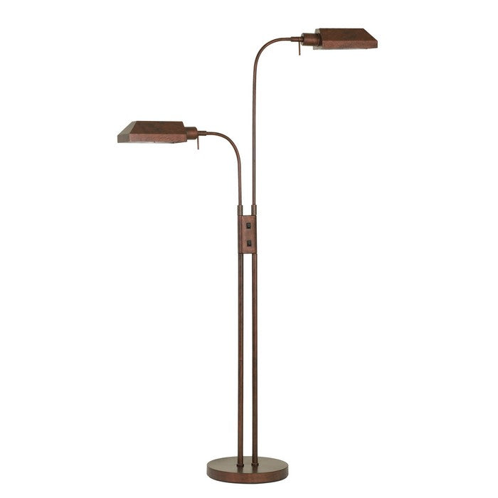 60W x 2 Metal Floor Lamp with Round Base and On Off Rocker Switch, Brown