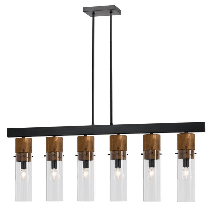 6 Bulb Metal Frame Island Fixture with Cylindrical Glass Shades, Black