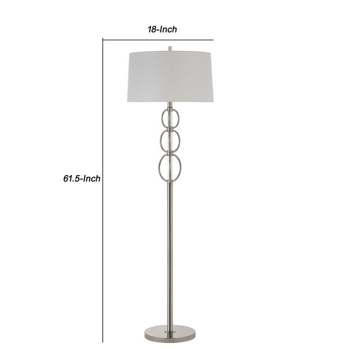Metal Floor Lamp with Stacked Rings Tubular Stand, White and Chrome