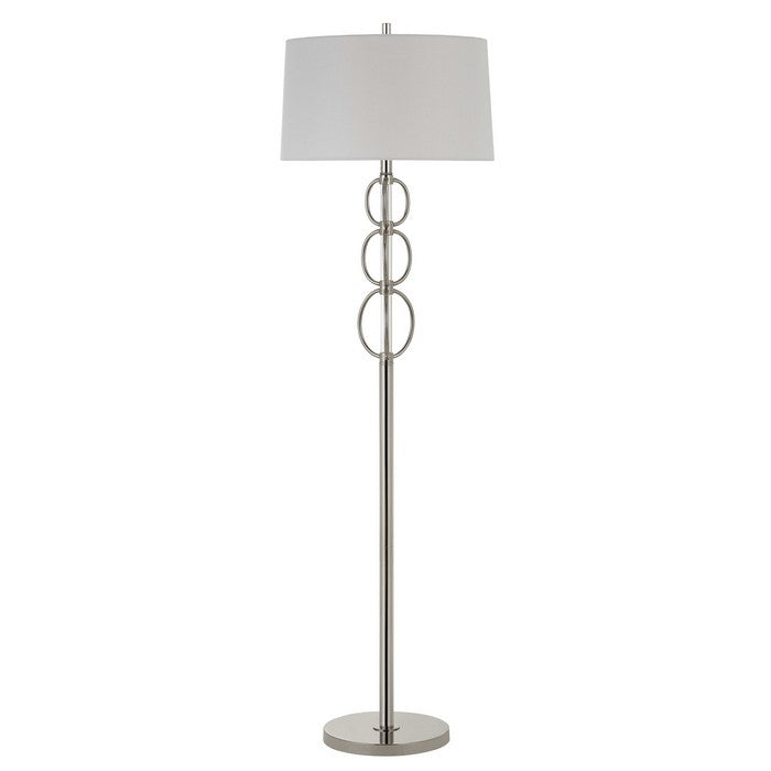 Metal Floor Lamp with Stacked Rings Tubular Stand, White and Chrome