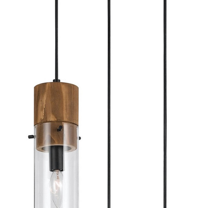 3 Bulb Wind Chime Design Pendant with Cylindrical Glass Shade, Black