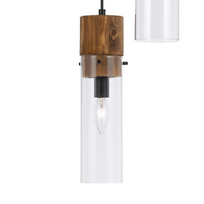 3 Bulb Wind Chime Design Pendant with Cylindrical Glass Shade, Black