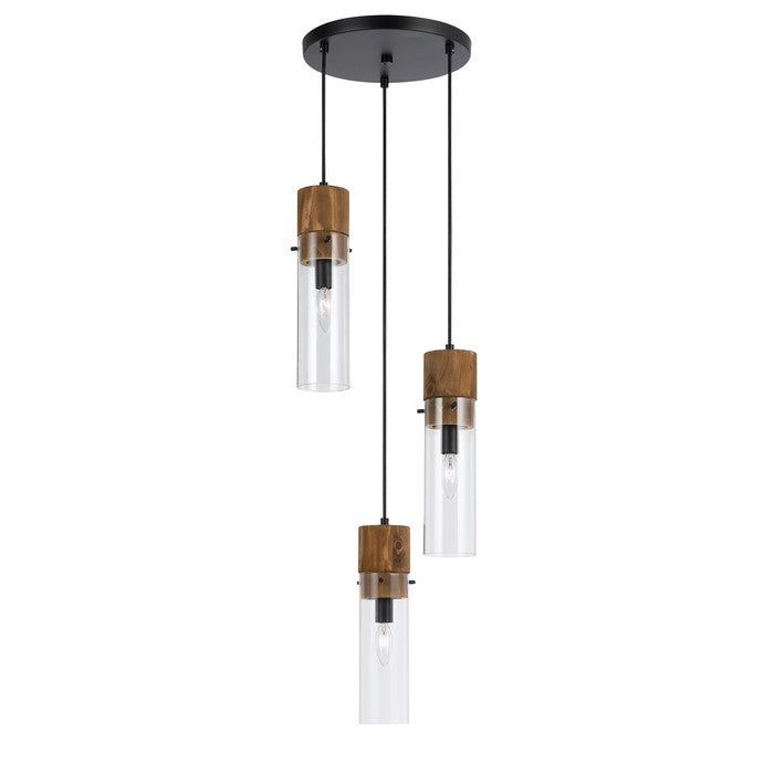 3 Bulb Wind Chime Design Pendant with Cylindrical Glass Shade, Black