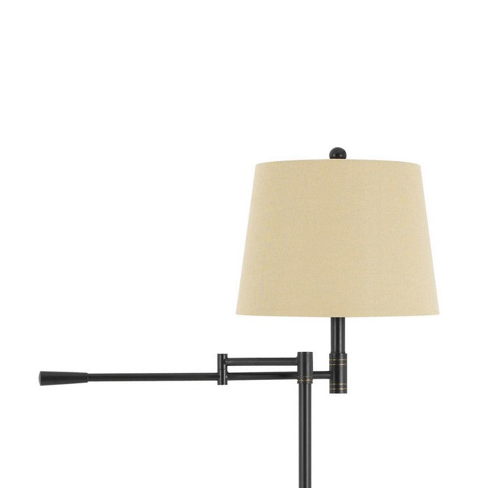 Metal Floor Lamp with Swing Arm and Tubular Stand, Beige and Black