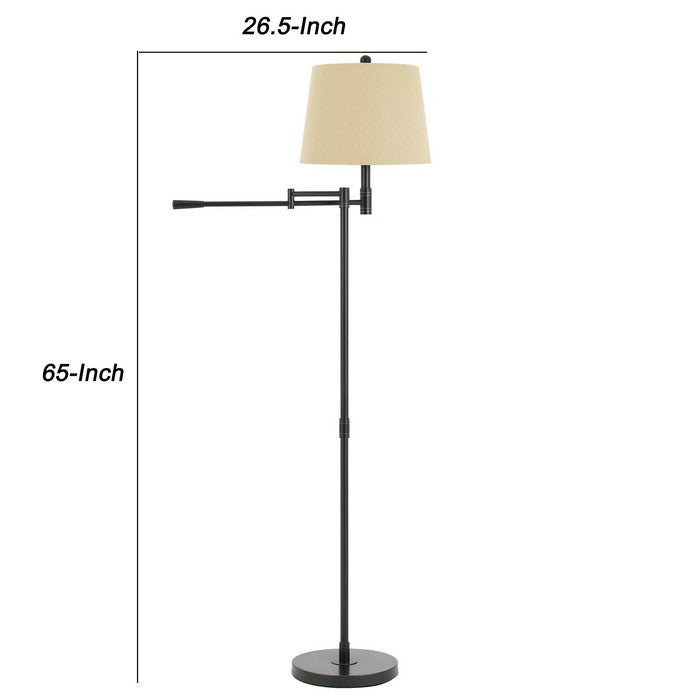 Metal Floor Lamp with Swing Arm and Tubular Stand, Beige and Black