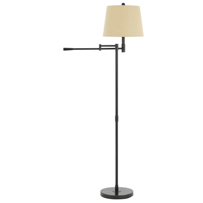 Metal Floor Lamp with Swing Arm and Tubular Stand, Beige and Black