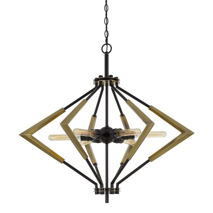 Geometric Diamond Metal Frame Chandelier with Chain, Black and Gold