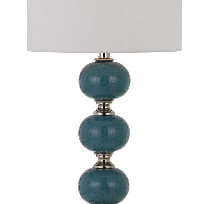 Stacked Ball Design Table Lamp with Fabric Shade, Set of 2,Blue and Silver