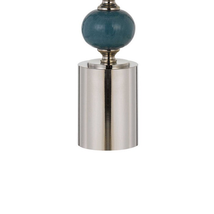 Stacked Ball Design Table Lamp with Fabric Shade, Set of 2,Blue and Silver