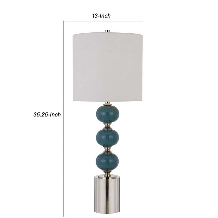 Stacked Ball Design Table Lamp with Fabric Shade, Set of 2,Blue and Silver