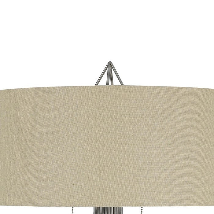 Geometric Body Metal Table Lamp with Fabric Drum Shade, Silver and Beige