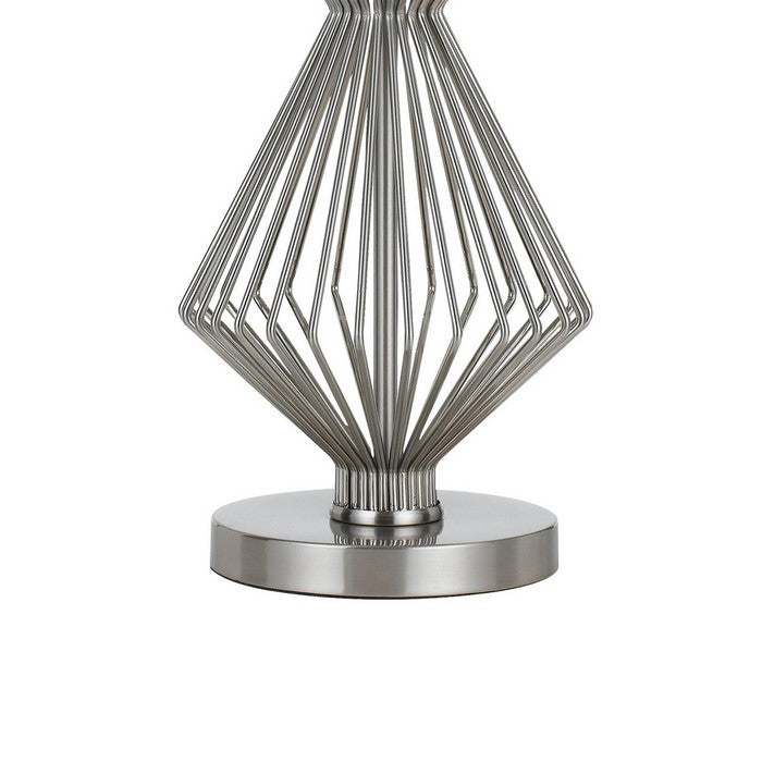 Geometric Body Metal Table Lamp with Fabric Drum Shade, Silver and Beige