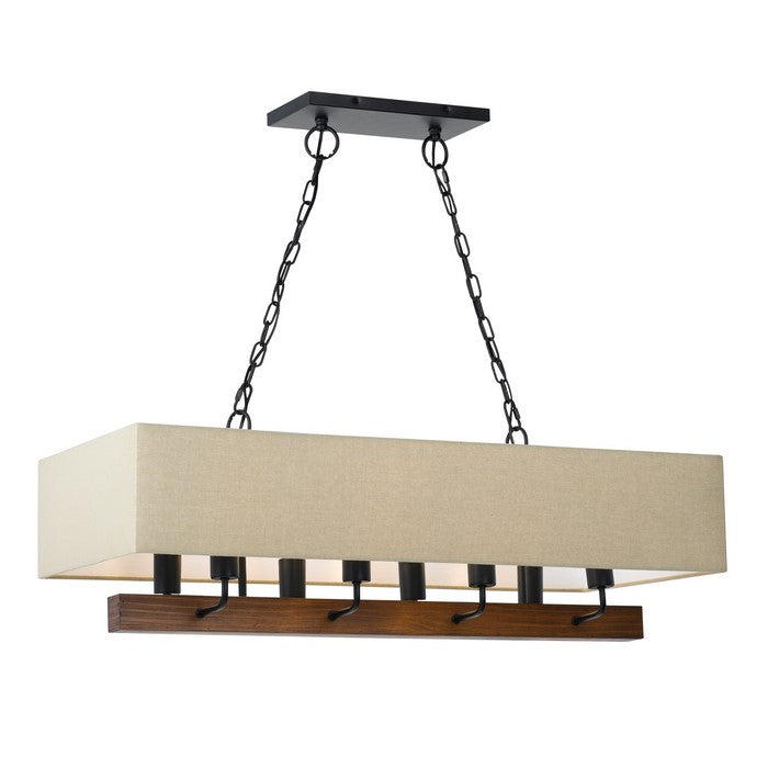 60 X 8 Watt Metal Frame Chandelier with Fabric Shade, Black and Cream