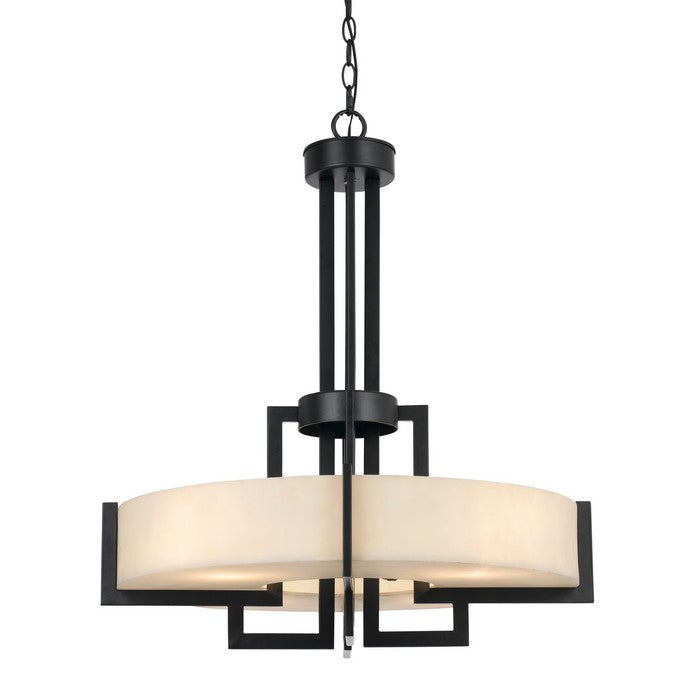 4 Bulb Pendant with Metal Frame and Resin Body, Black and Beige