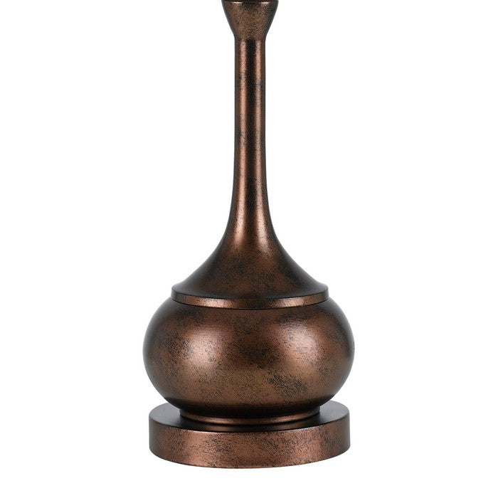 Elongated Bellied Shape Metal Accent Lamp with Drum Shade, Rustic Bronze