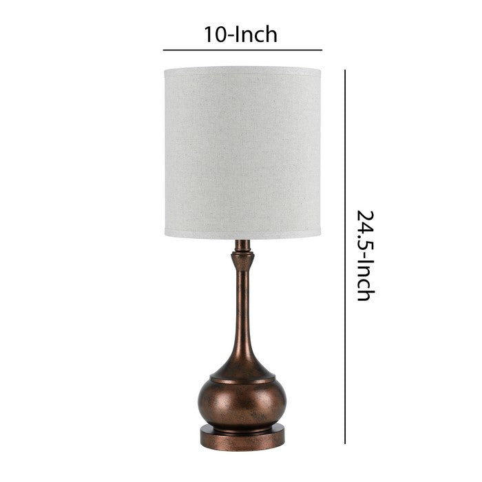 Elongated Bellied Shape Metal Accent Lamp with Drum Shade, Rustic Bronze