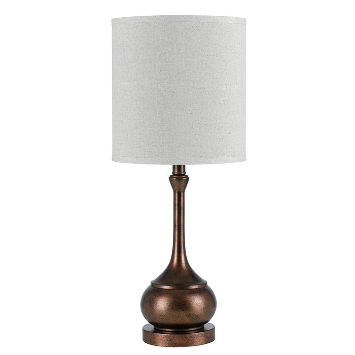 Elongated Bellied Shape Metal Accent Lamp with Drum Shade, Rustic Bronze