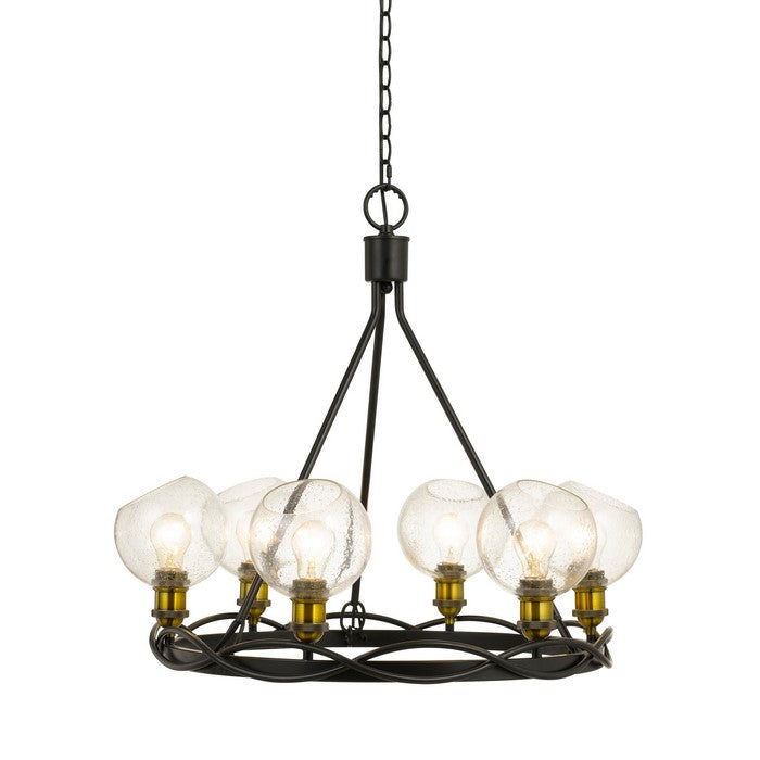 Round Lattice Design Frame Chandelier with Bulb Design Holders, Black
