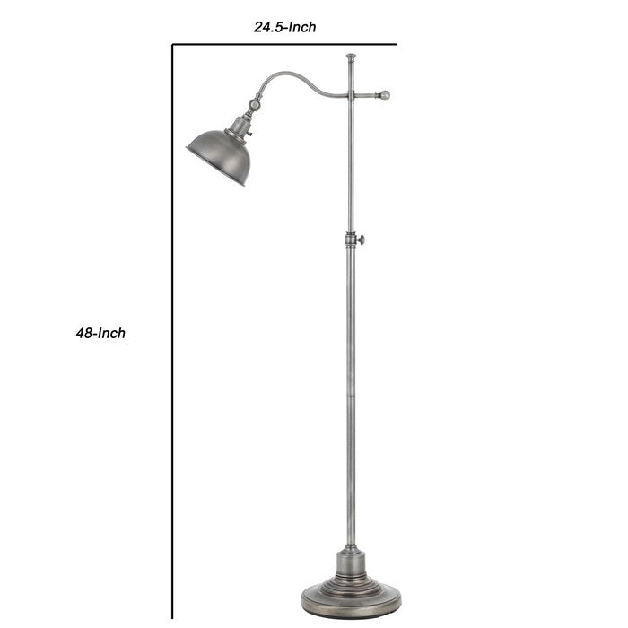 60 Watt Metal Lamp with Adjustable Pole and Bowl Shade, Silver