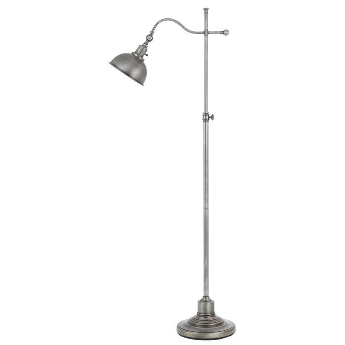 60 Watt Metal Lamp with Adjustable Pole and Bowl Shade, Silver