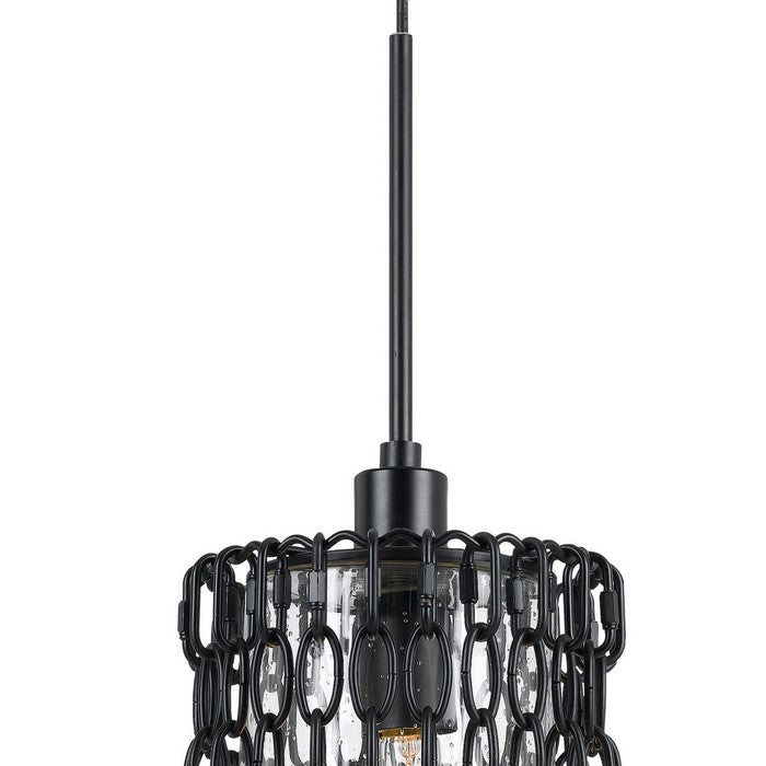 Glass Shade Pendant Lighting with Chain Design Frame and Canopy, Black