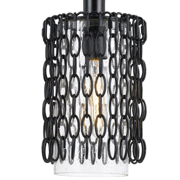 Glass Shade Pendant Lighting with Chain Design Frame and Canopy, Black