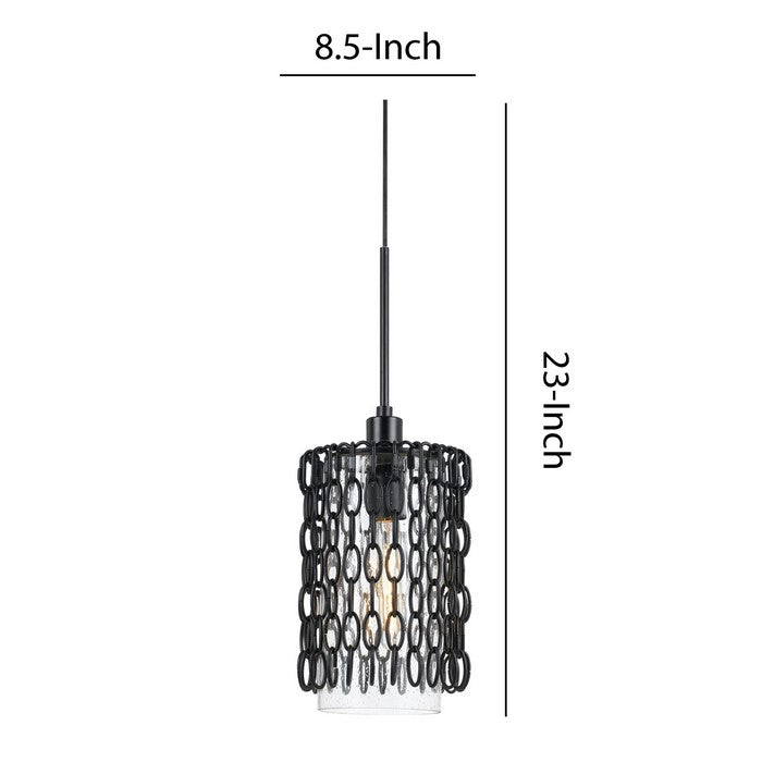 Glass Shade Pendant Lighting with Chain Design Frame and Canopy, Black