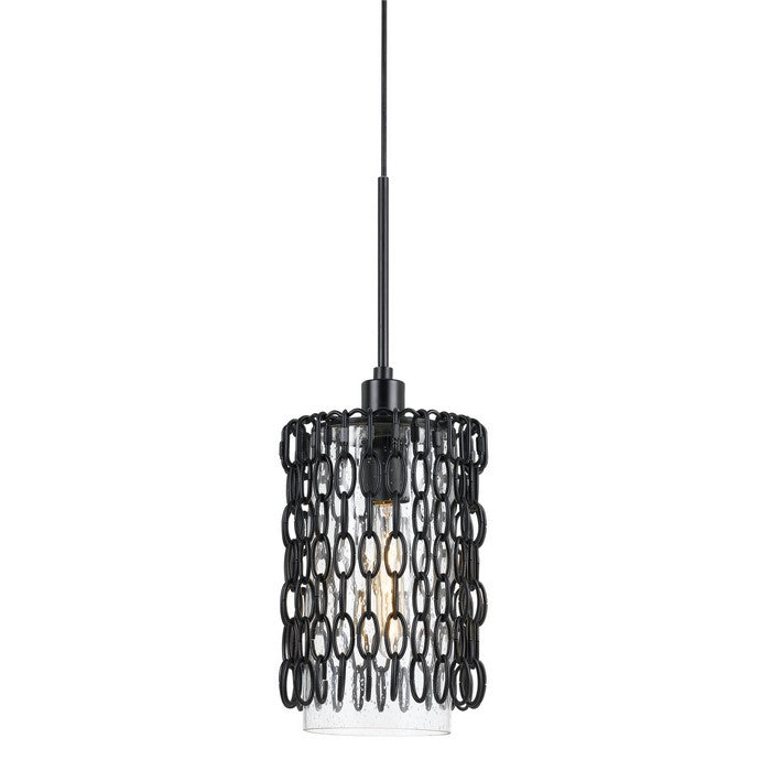 Glass Shade Pendant Lighting with Chain Design Frame and Canopy, Black