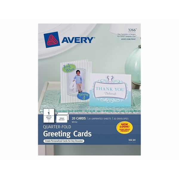 Avery Quarter-Fold Greeting Cards for Inkjet Printers, 4.25 x 5.5 inches, White, Pack of 20 (3266)