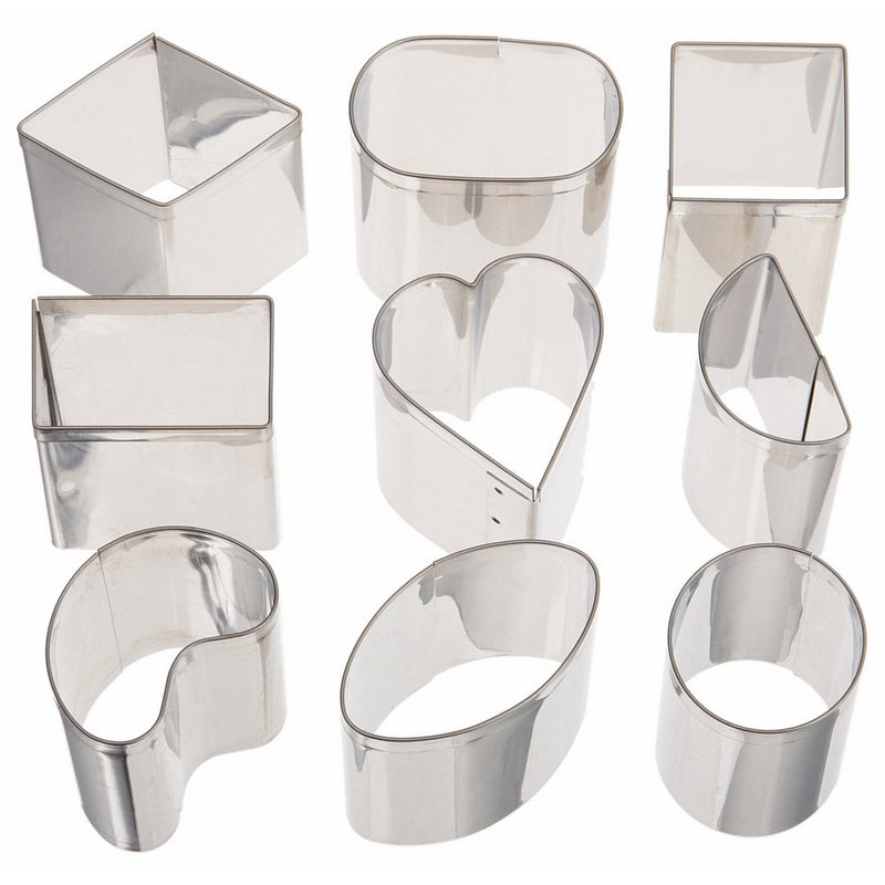Ateco 2009 Plain Edge Petit Four Cutters in Traditional Assorted Shapes, Stainless Steel, 9 Pc Set