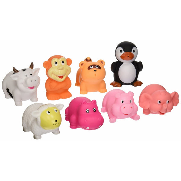 Elegant Baby Bath Time Fun Rubber Water Squirties Vinyl Zip Storage Bag, Animal Party, Set of 8