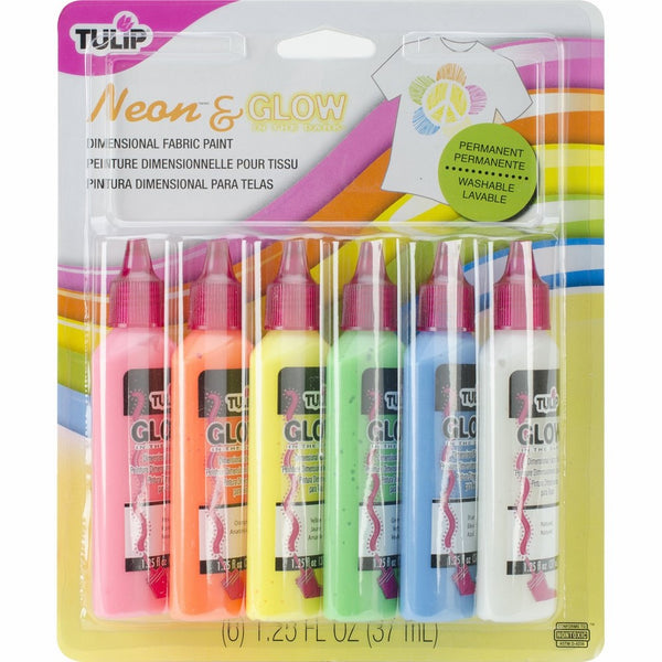 I Love To Create Tulip 3D Fashion Paint, 1.25-Ounce, Neon and Glow, 6 Per Package