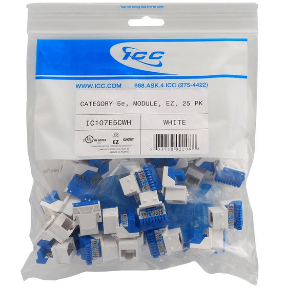 IC107E5CWH - 25PK Cat5 Jack - White