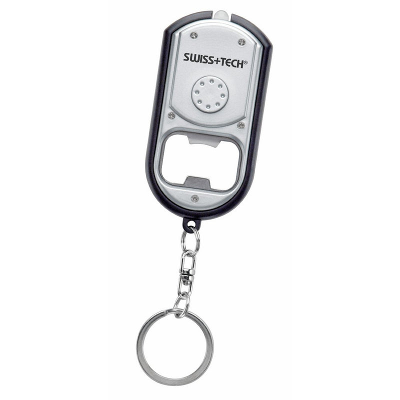 SwissTech ST33340 Silver/Black Trim Multitool LED Flashlight with Keychain, Bottle Opener