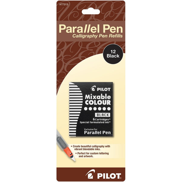 Pilot Parallel Pen Ink Refills for Calligraphy Pens, Black, 12 Cartridges per Pack (77313)