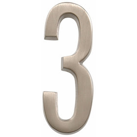 Distinctions by Hillman 843283 4-Inch Die Cast Self-Adhesive House Address Plaque, Brushed Nickel, Number 3