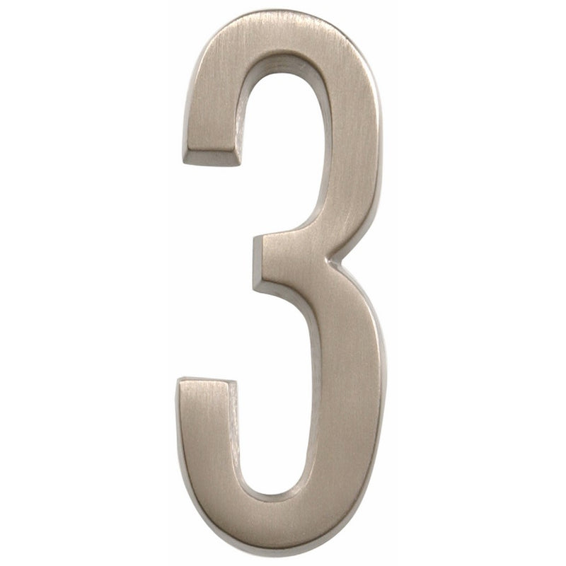 Distinctions by Hillman 843283 4-Inch Die Cast Self-Adhesive House Address Plaque, Brushed Nickel, Number 3