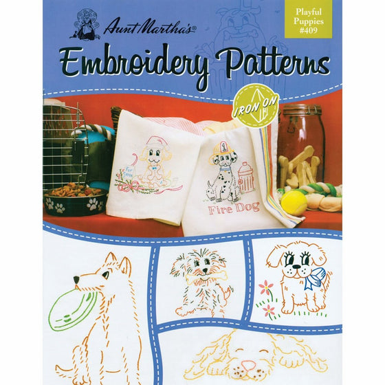 Aunt Martha's Playful Puppies Embroidery Transfer Pattern Book Kit