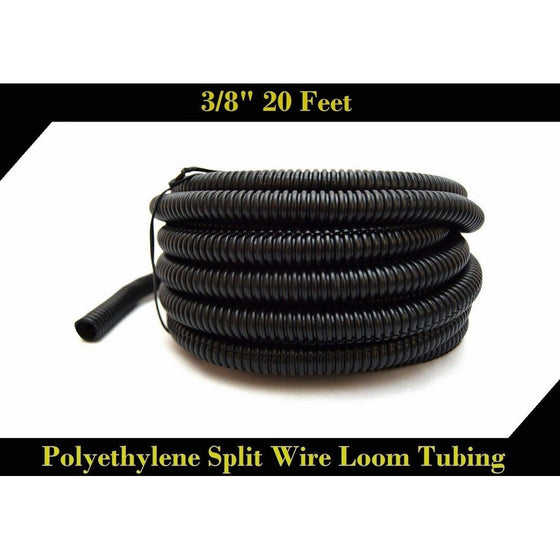 Wire Loom Black 20' Feet 3/8" Split Tubing Hose Cover Auto Home Marine