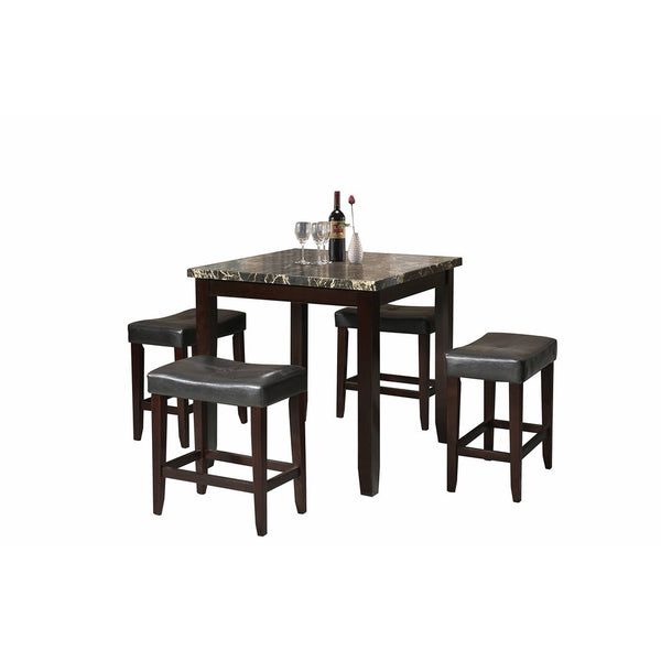 ACME Ainsley Counter Height Set (5 Pack), Black Faux Marble and Espresso