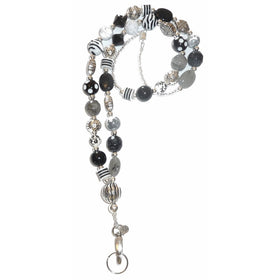 Hidden Hollow BeadsWomen's Fashion Lanyard and Badge holder 34" Lanyard(Chunky Black and White Magnetic)