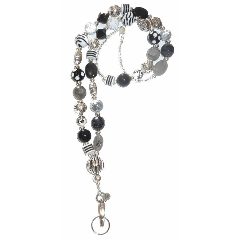 Hidden Hollow BeadsWomen's Fashion Lanyard and Badge holder 34" Lanyard(Chunky Black and White Magnetic)