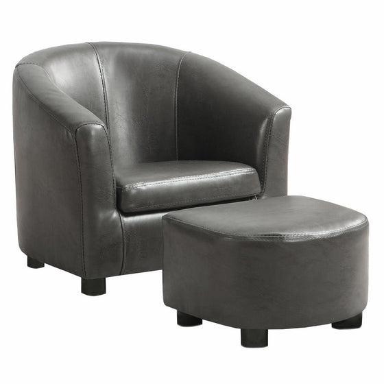 Monarch Specialties 2-Piece Charcoal Grey Leather-Look Juvenile Chair/Ottoman Set, 18-Inch