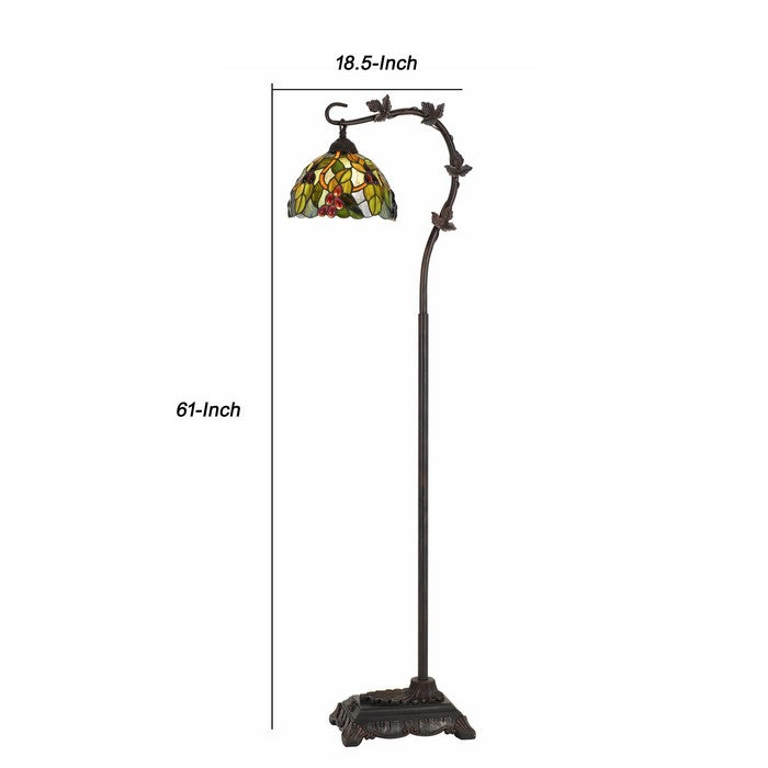 Downbridge Metal Tiffany Floor Lamp with Leaf Accents, Multicolor