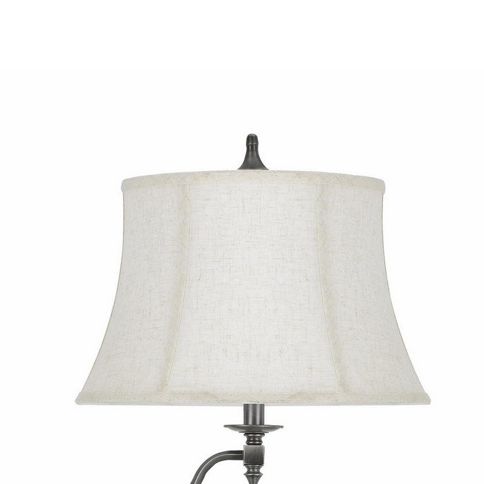 Metal Floor Lamp with Swing Arm and Tubular Stand, White and Antique Silver