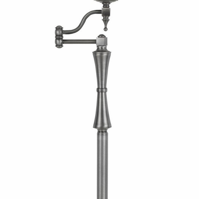Metal Floor Lamp with Swing Arm and Tubular Stand, White and Antique Silver