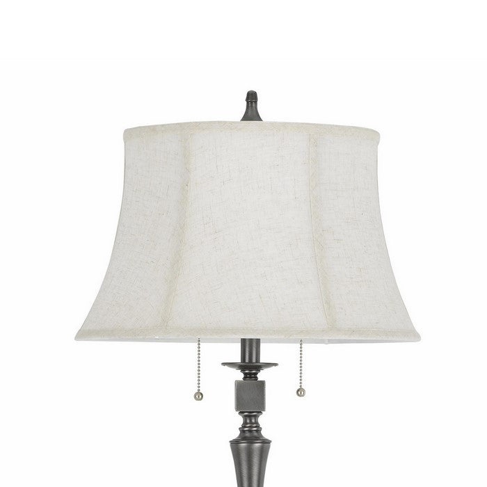 Tubular Metal Body Floor Lamp with Fabric Bell Shade, White and Silver